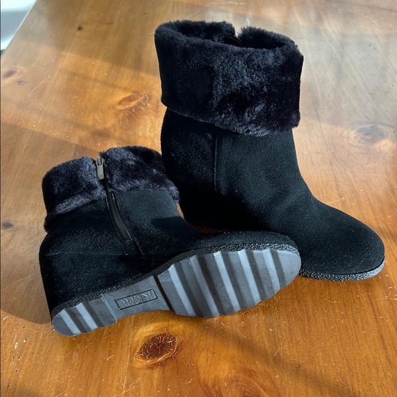 Black Suede Wedge Ankle Boots - Picture 2 of 4